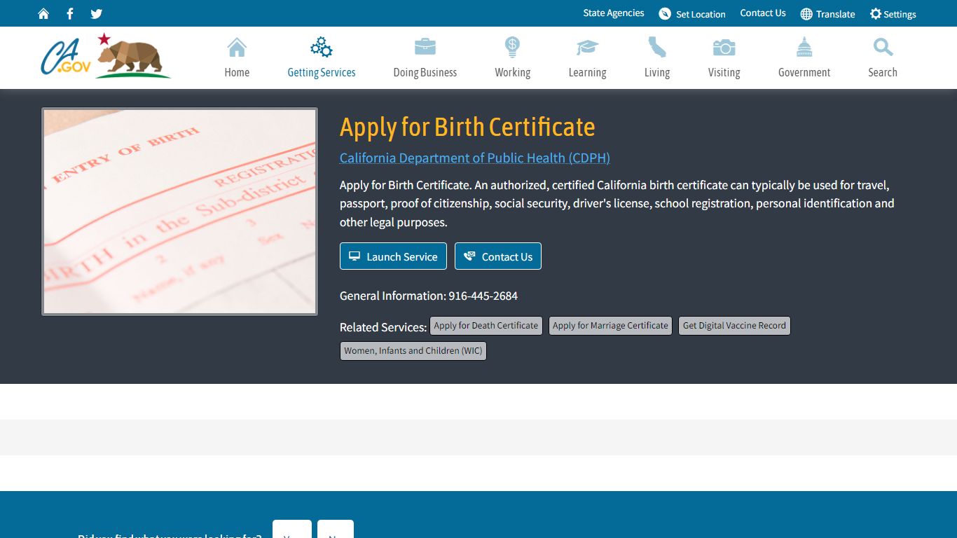 Apply for Birth Certificate - California